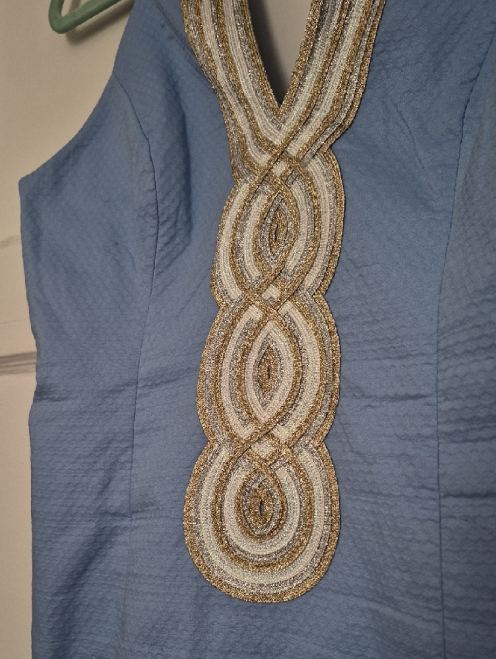 Lilly Pulitzer Powder Blue Sheath Dress with Gold Beaded V-Neck Size 4 - Picture 8 of 16